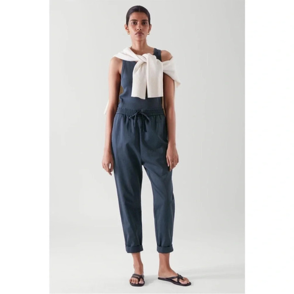 COS Linen Blend Relaxed Fit Navy Drawstring Pants Joggers - Picture 1 of 9